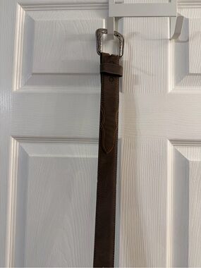 Western Brown Leather Belt with Decorative Buckle. Made in Mexico.